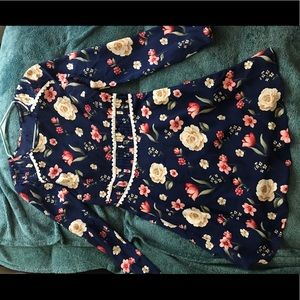 Forever21 Floral Print Silk Long Sleeve Dresss